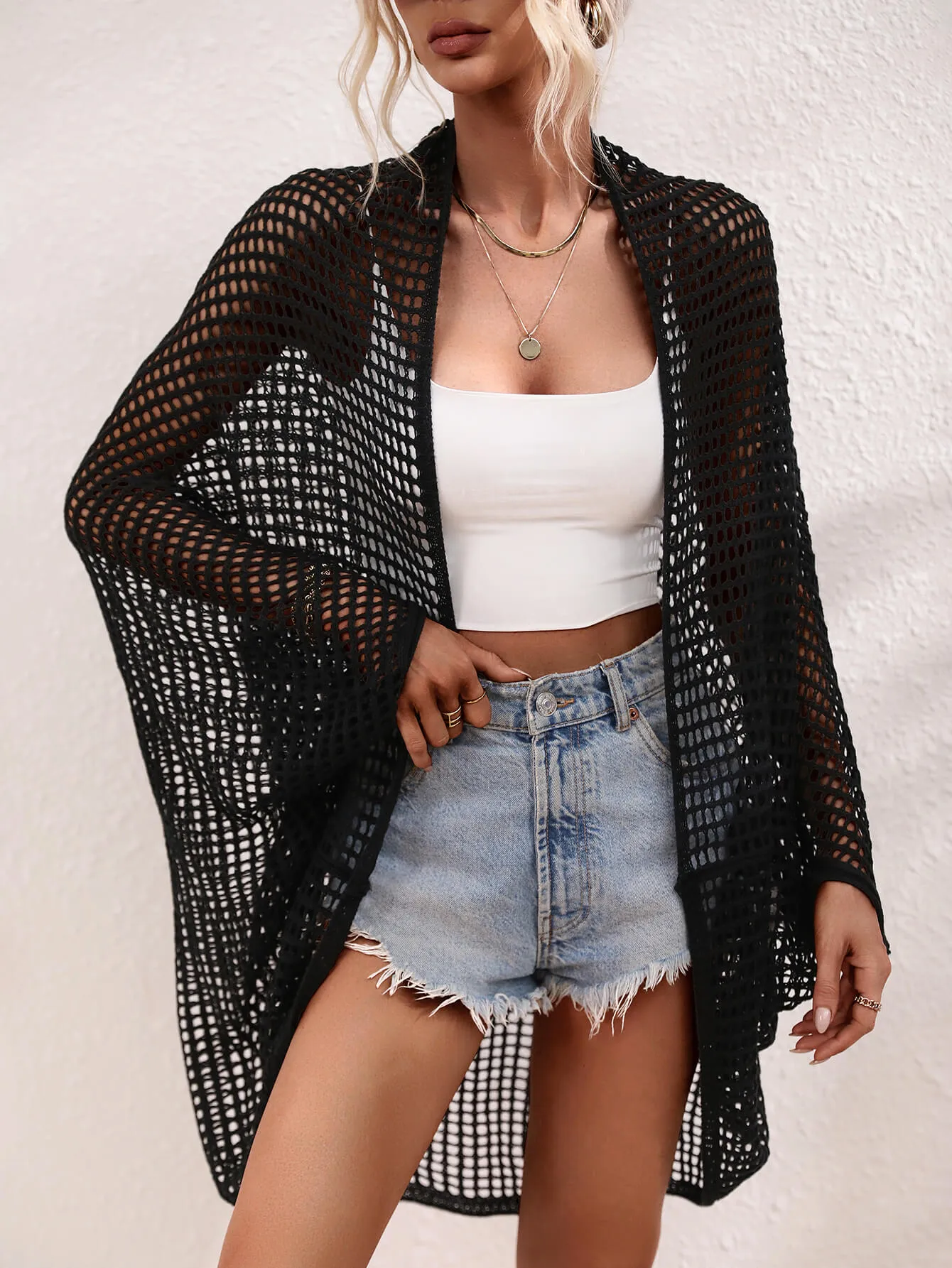 Madrid Knit Crochet Kimono - Black