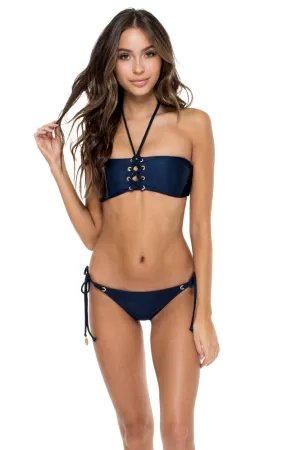MAMBO - Bandeau Top & Wavey Ruched Back Brazilian Tie Side Bottom • Marino