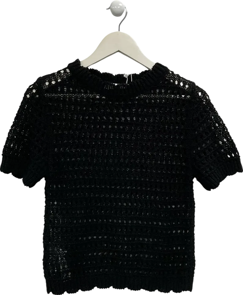 MANGO Black Crochet Knitted T-shirt UK M