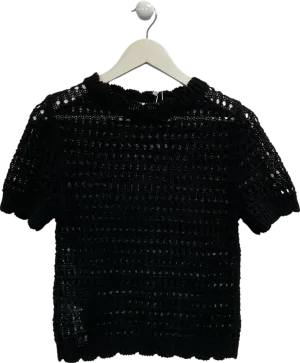 MANGO Black Crochet Knitted T-shirt UK M