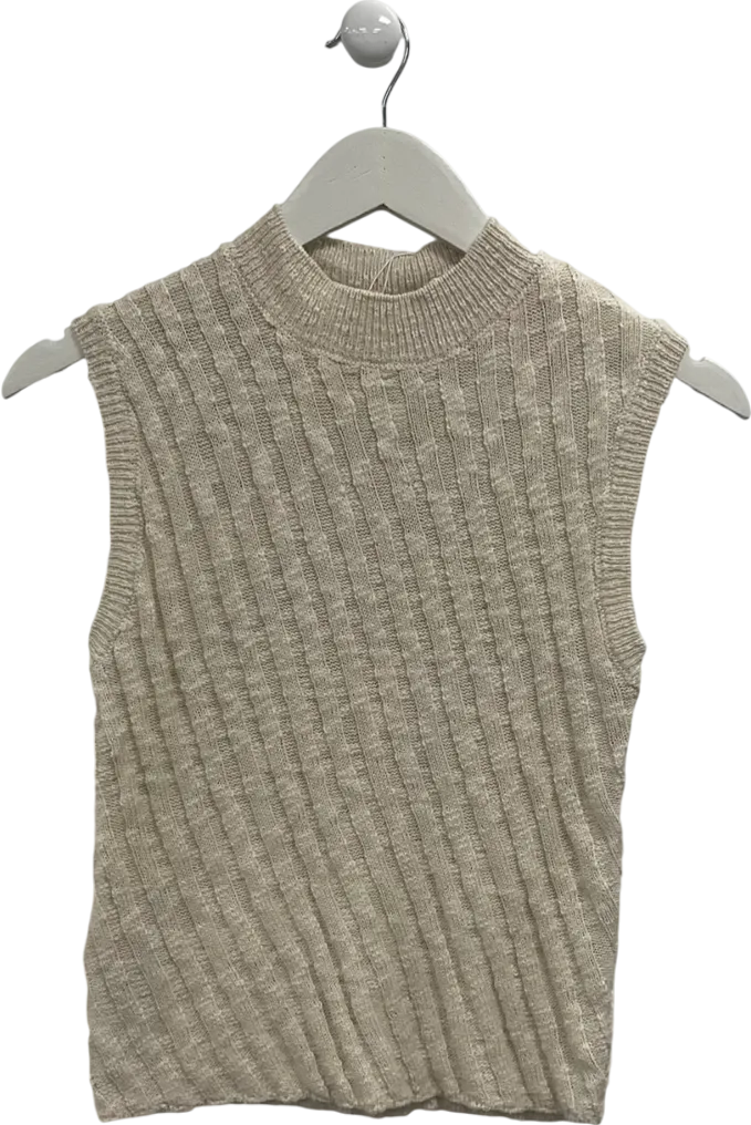 MANGO Cream Knitted Sleeveless Top UK M