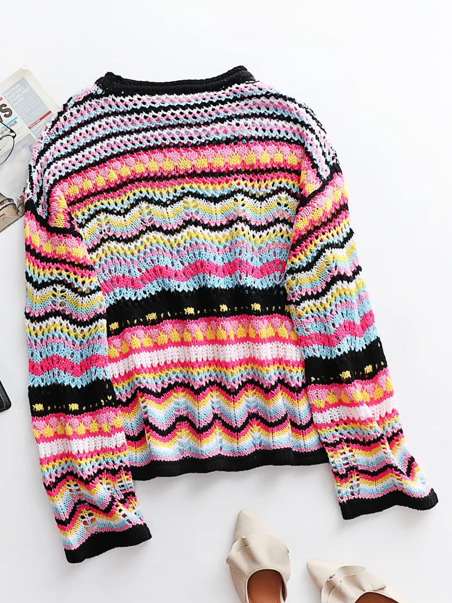 Marmo Zig Zag Crochet Knit Top - Black