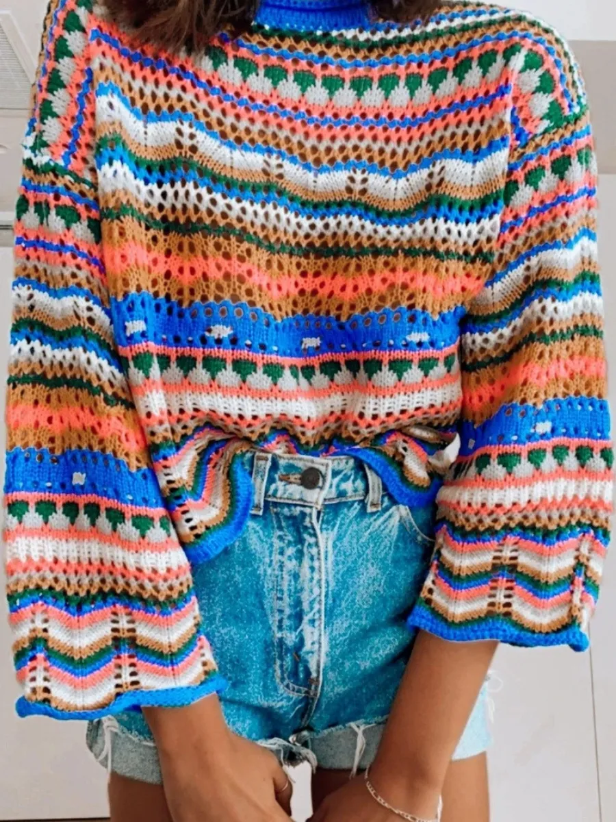 Marmo Zig Zag Crochet Knit Top - Blue