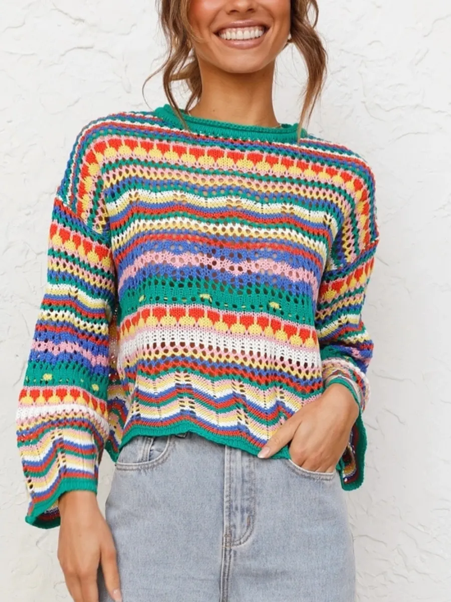 Marmo Zig Zag Crochet Knit Top - Green