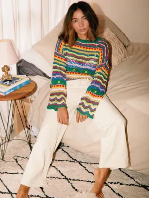 Marmo Zig Zag Crochet Knit Top - Green
