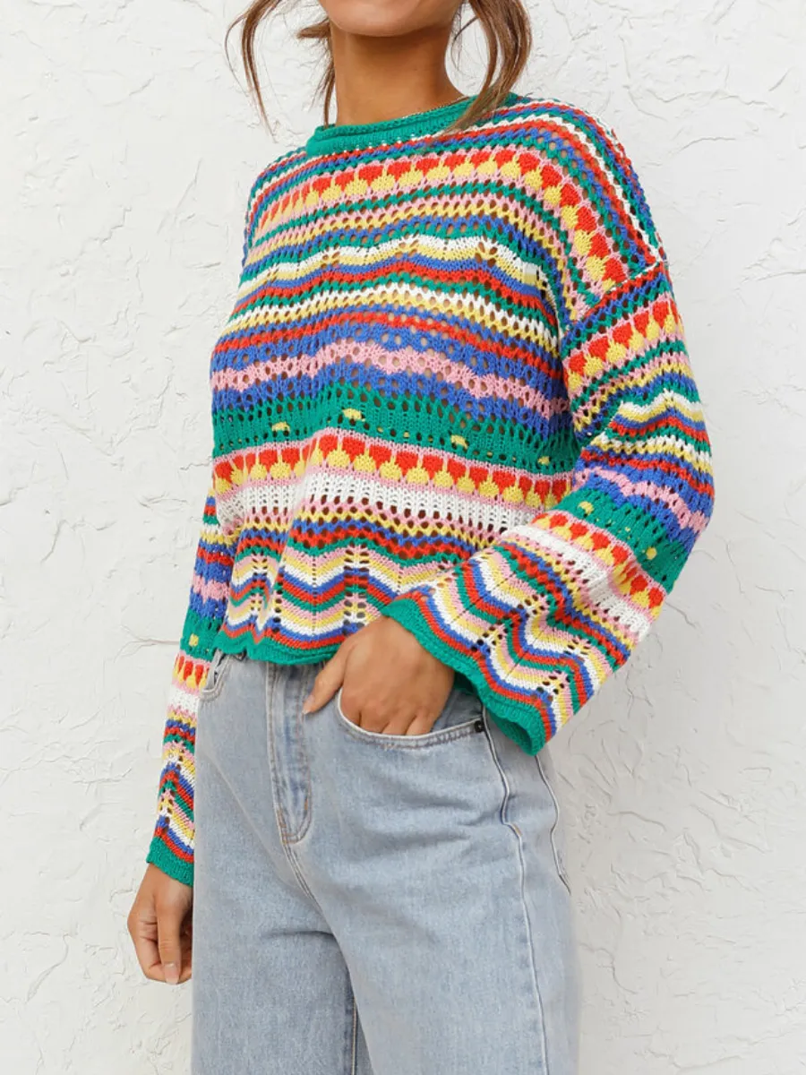 Marmo Zig Zag Crochet Knit Top - Green
