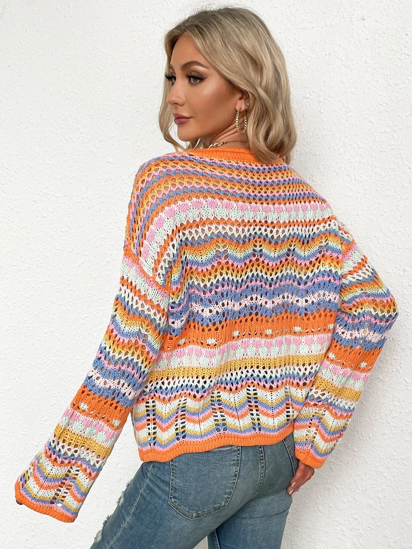 Marmo Zig Zag Crochet Knit Top - Orange