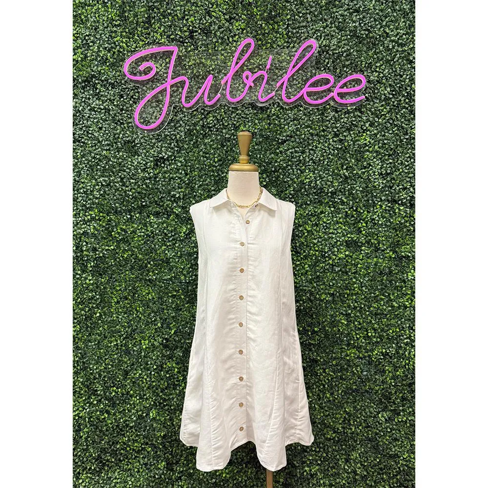 Maxine White Button Down Short Dress