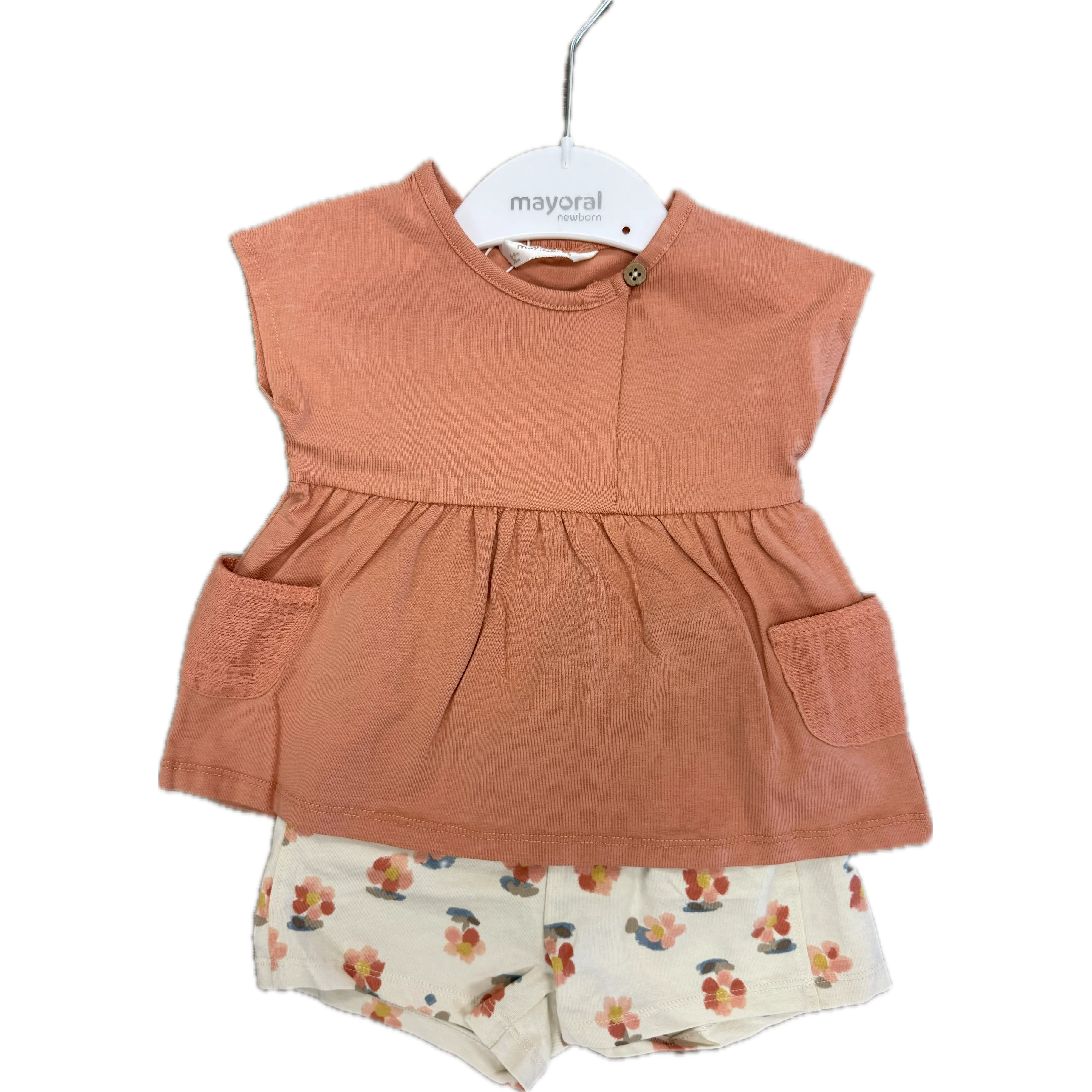 Mayoral Pink Shirt with Floral Shorts Dress Up Set