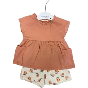 Mayoral Pink Shirt with Floral Shorts Dress Up Set