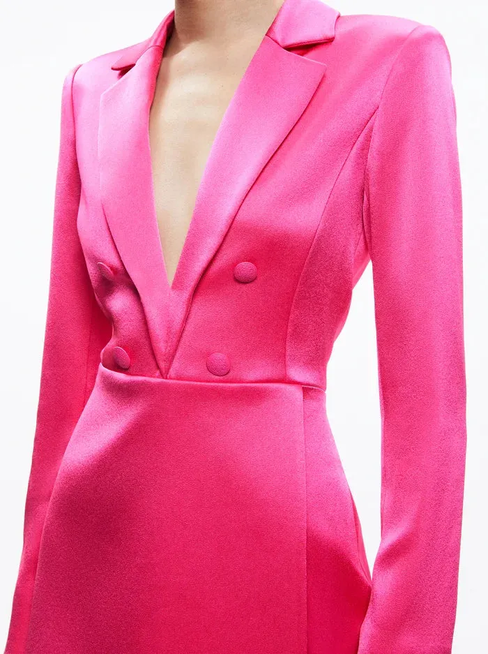 Mayra Notch Collar Tuxedo Short Romper - Candy