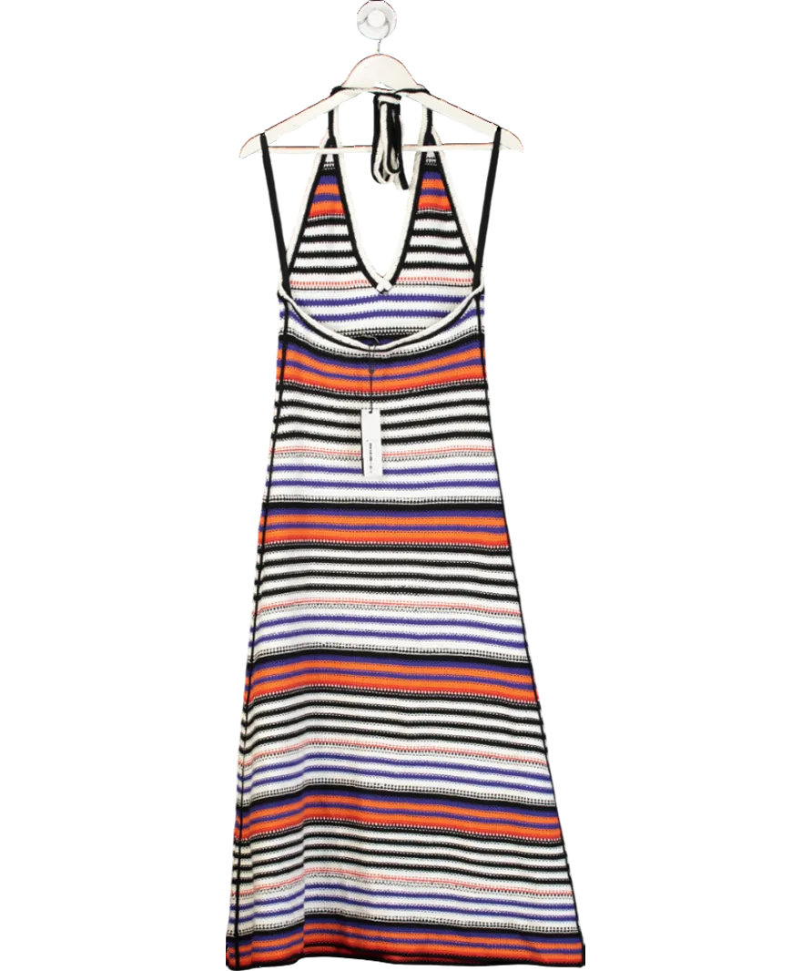 ME   EM Multicoloured Cotton Crochet Stripe Knit Dress UK S