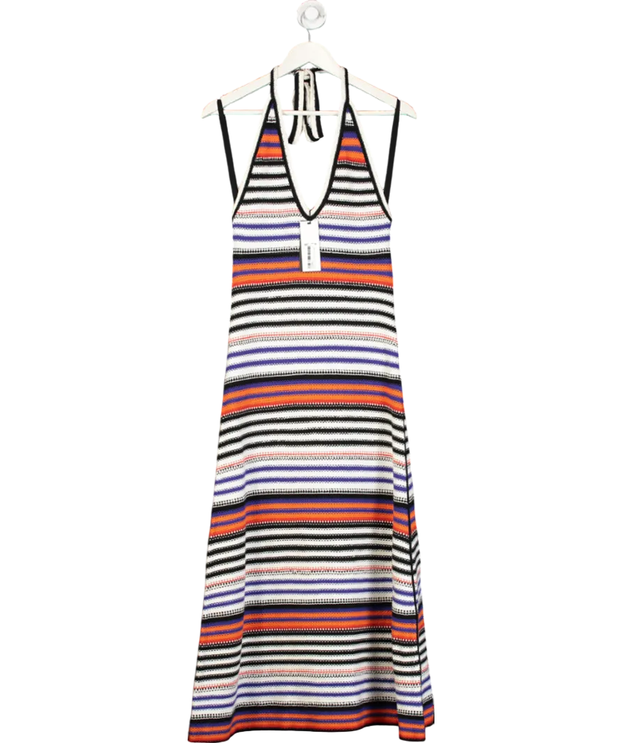 ME   EM Multicoloured Cotton Crochet Stripe Knit Dress UK S