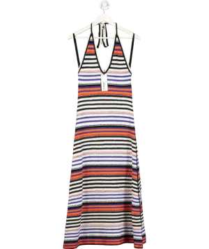 ME   EM Multicoloured Cotton Crochet Stripe Knit Dress UK S