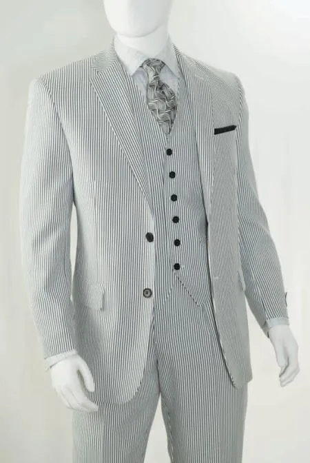 Men's Big & Tall Seersucker Sear sucker suit Black
