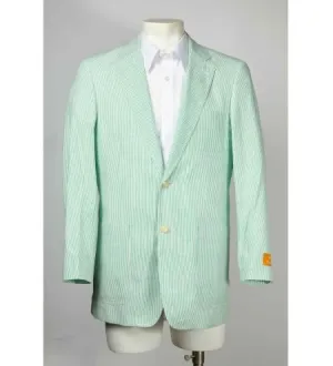 Mens Green Blazer Seersucker Sear sucker suit 2 Button Notch
