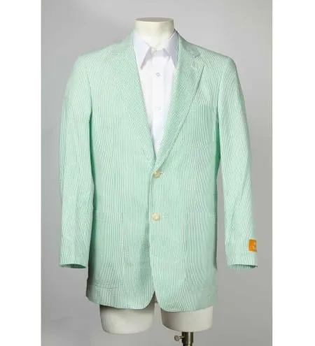 Mens Green Blazer Seersucker Sear sucker suit 2 Button Notch