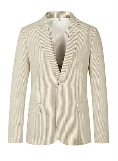 Men'S Two Button Medium Seersucker ~ Sear Sucker Beige Sport Coat Cheap Priced Blazer Jacket For Men Online
