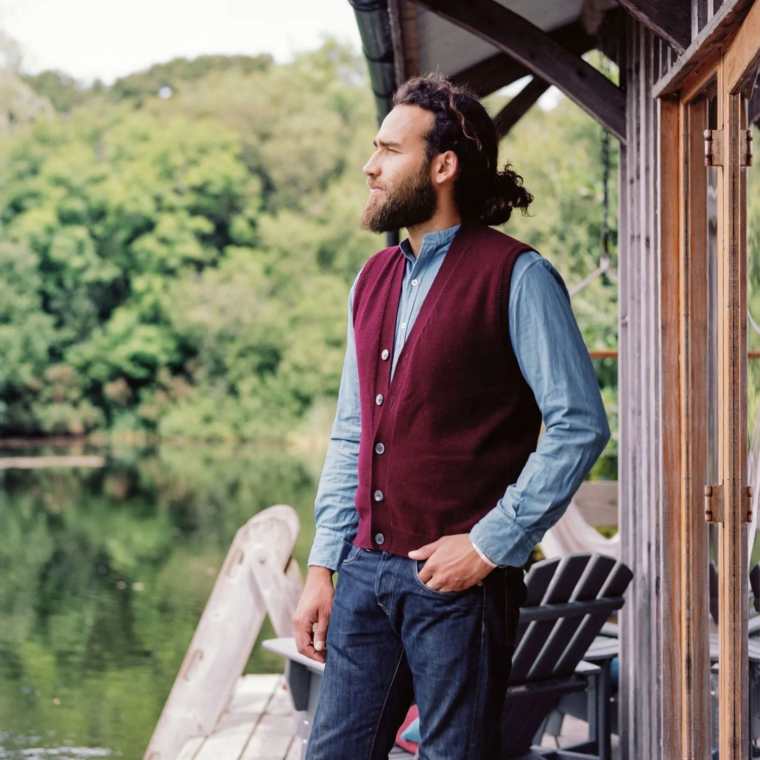 Men's V Neck Sleeveless Wool Cardigan