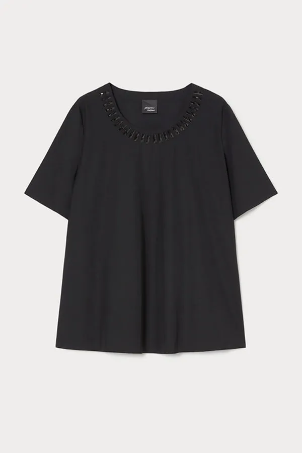 MERINGA BLACK EMBELLISHED JERSEY T-SHIRT