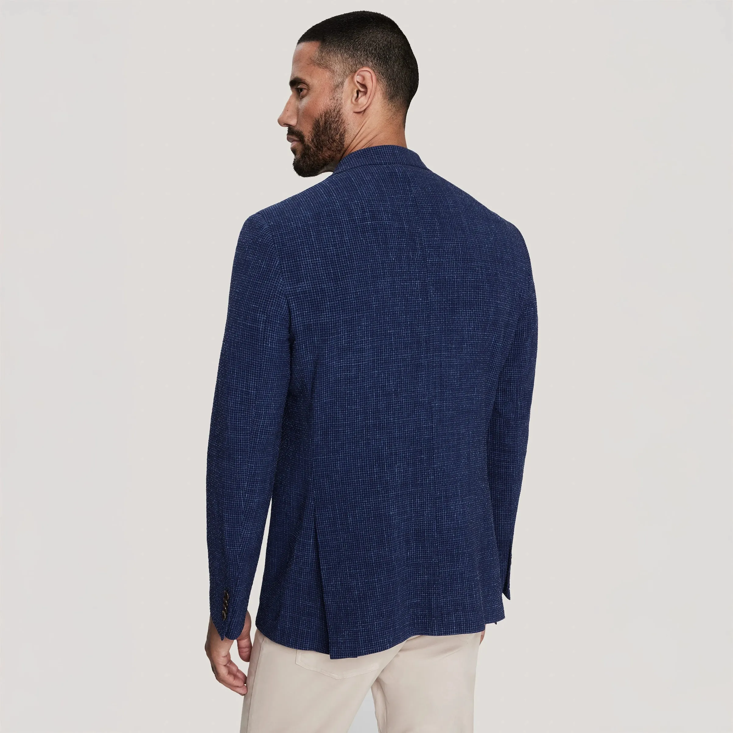 Mid Blue Wool/Silk/Linen Seersucker Myles Contemporary Sport Jacket - Jack Victor 1913