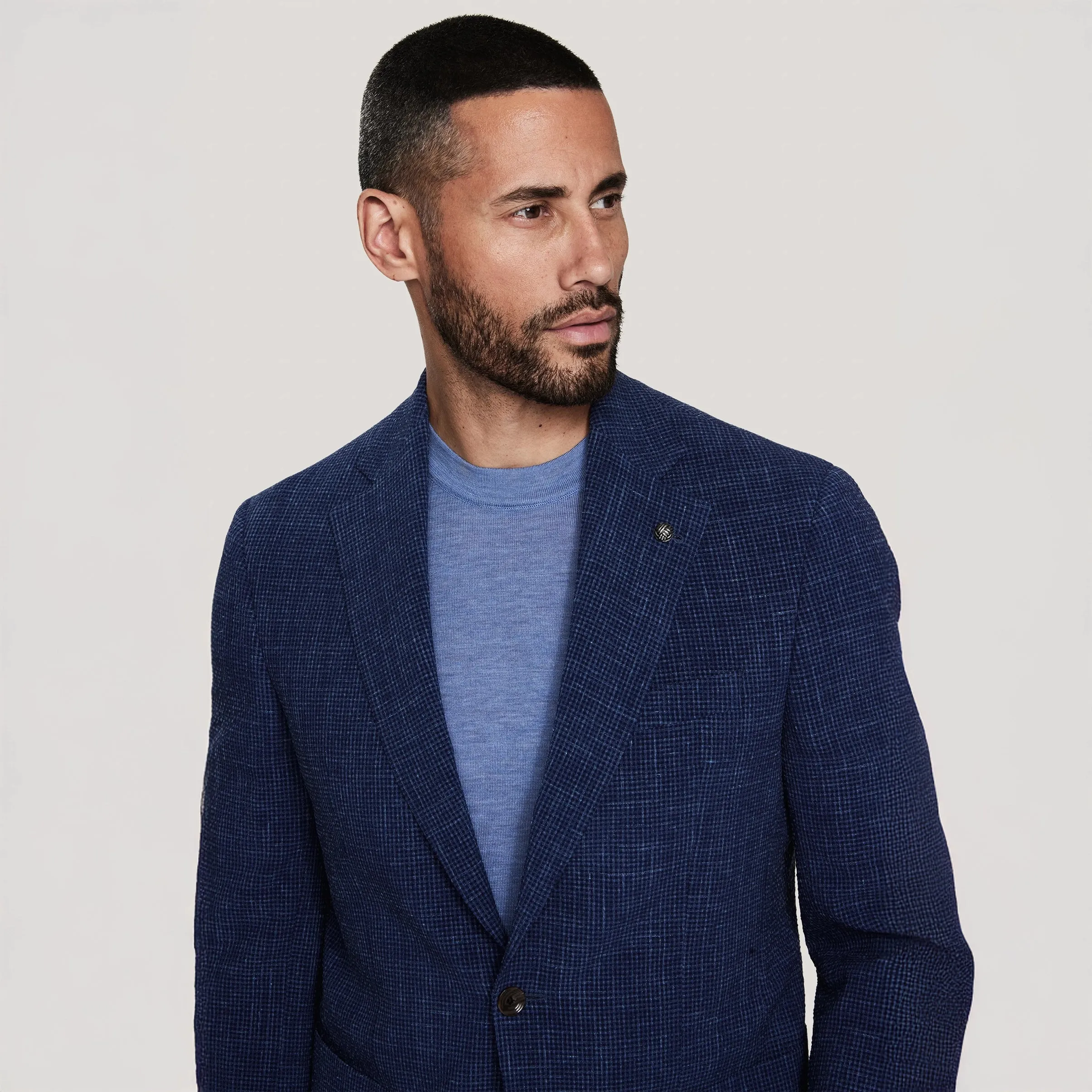 Mid Blue Wool/Silk/Linen Seersucker Myles Contemporary Sport Jacket - Jack Victor 1913
