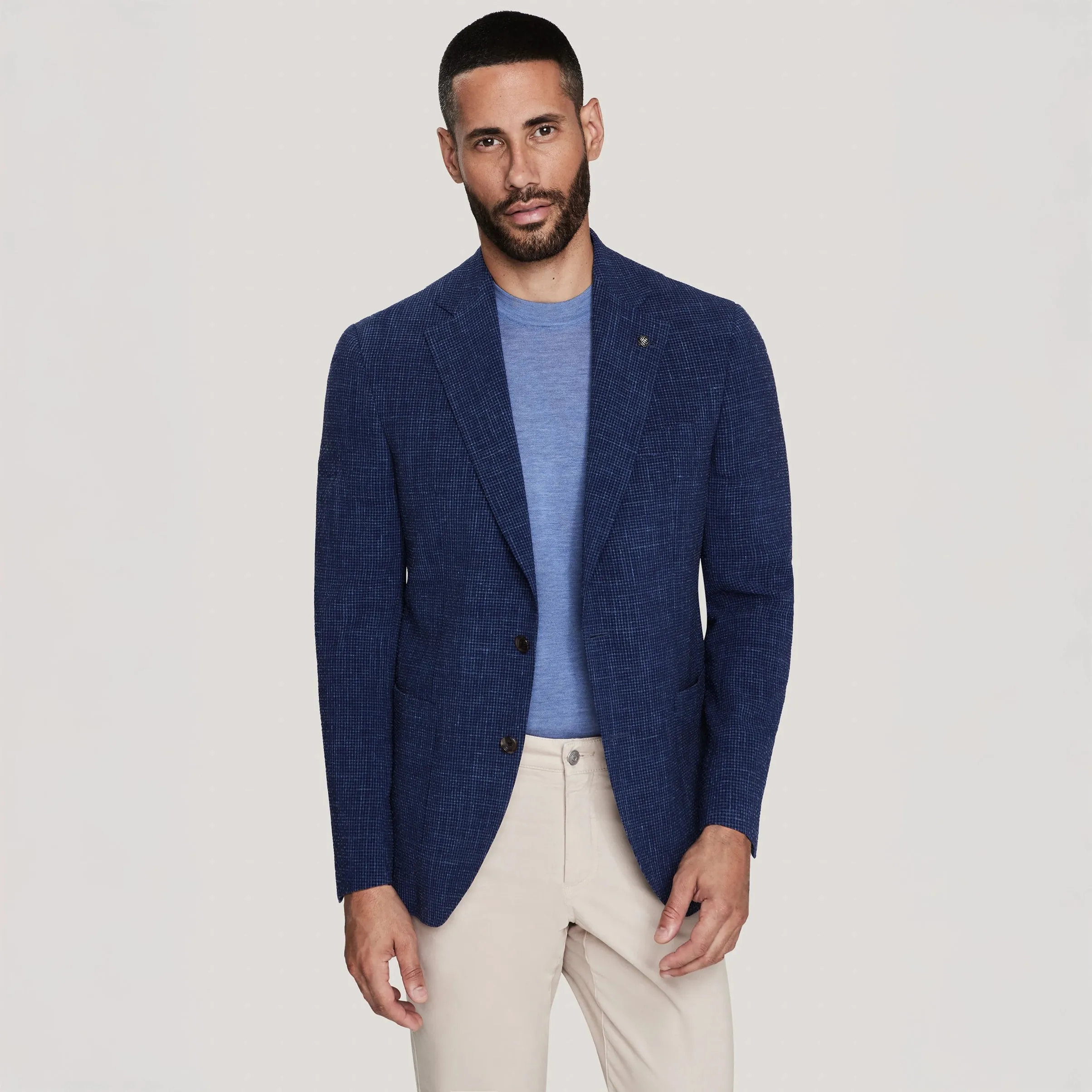Mid Blue Wool/Silk/Linen Seersucker Myles Contemporary Sport Jacket - Jack Victor 1913