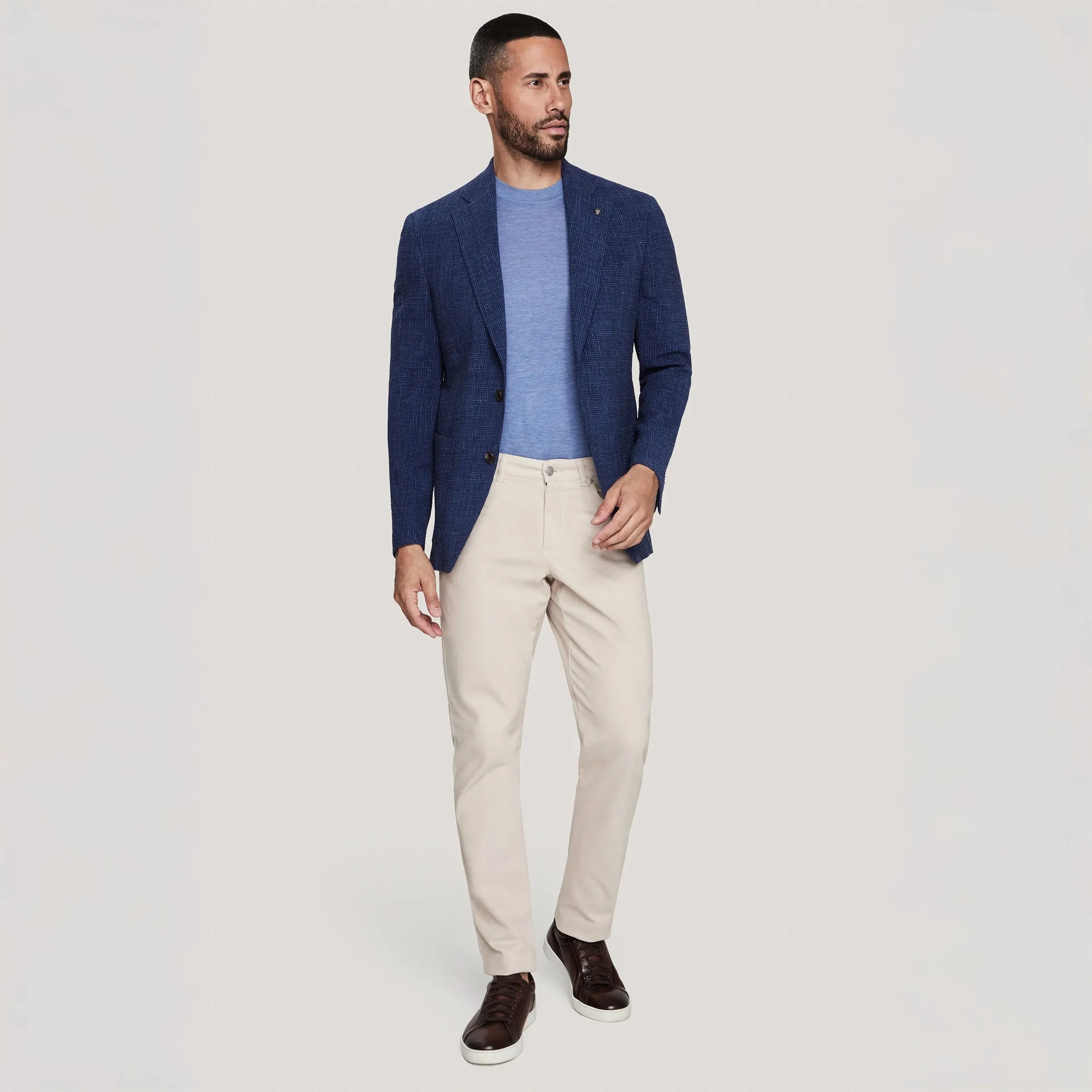 Mid Blue Wool/Silk/Linen Seersucker Myles Contemporary Sport Jacket - Jack Victor 1913