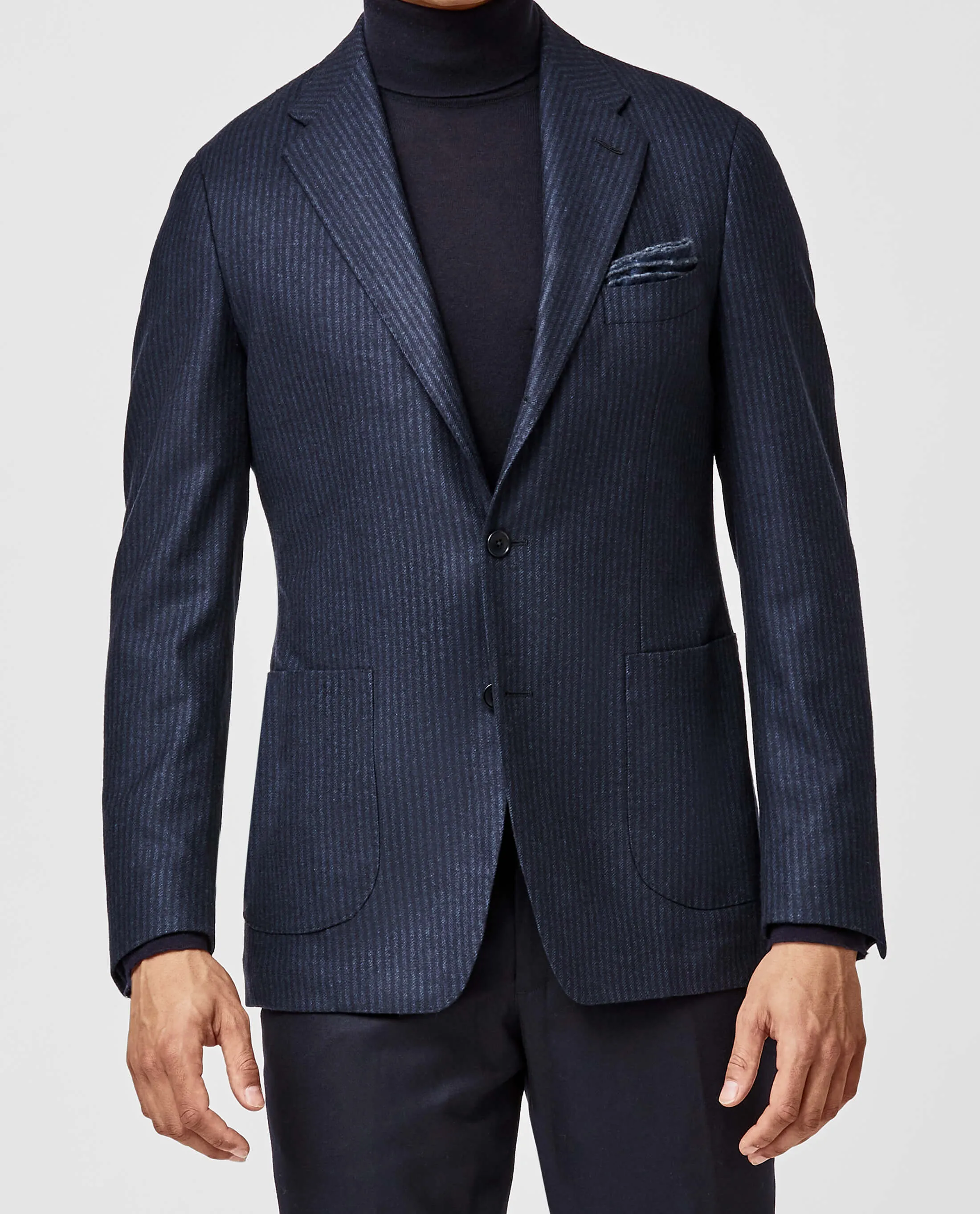 Milior Dark Blue Stretch Merino Wool & Cashmere Blend with Subtle Stripe