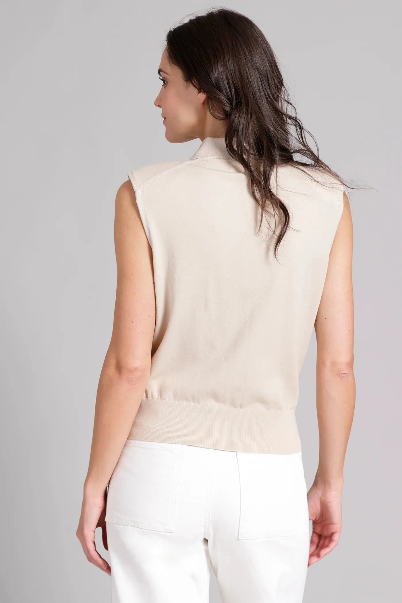 Minnie Rose Button Front Sleeveless Polo