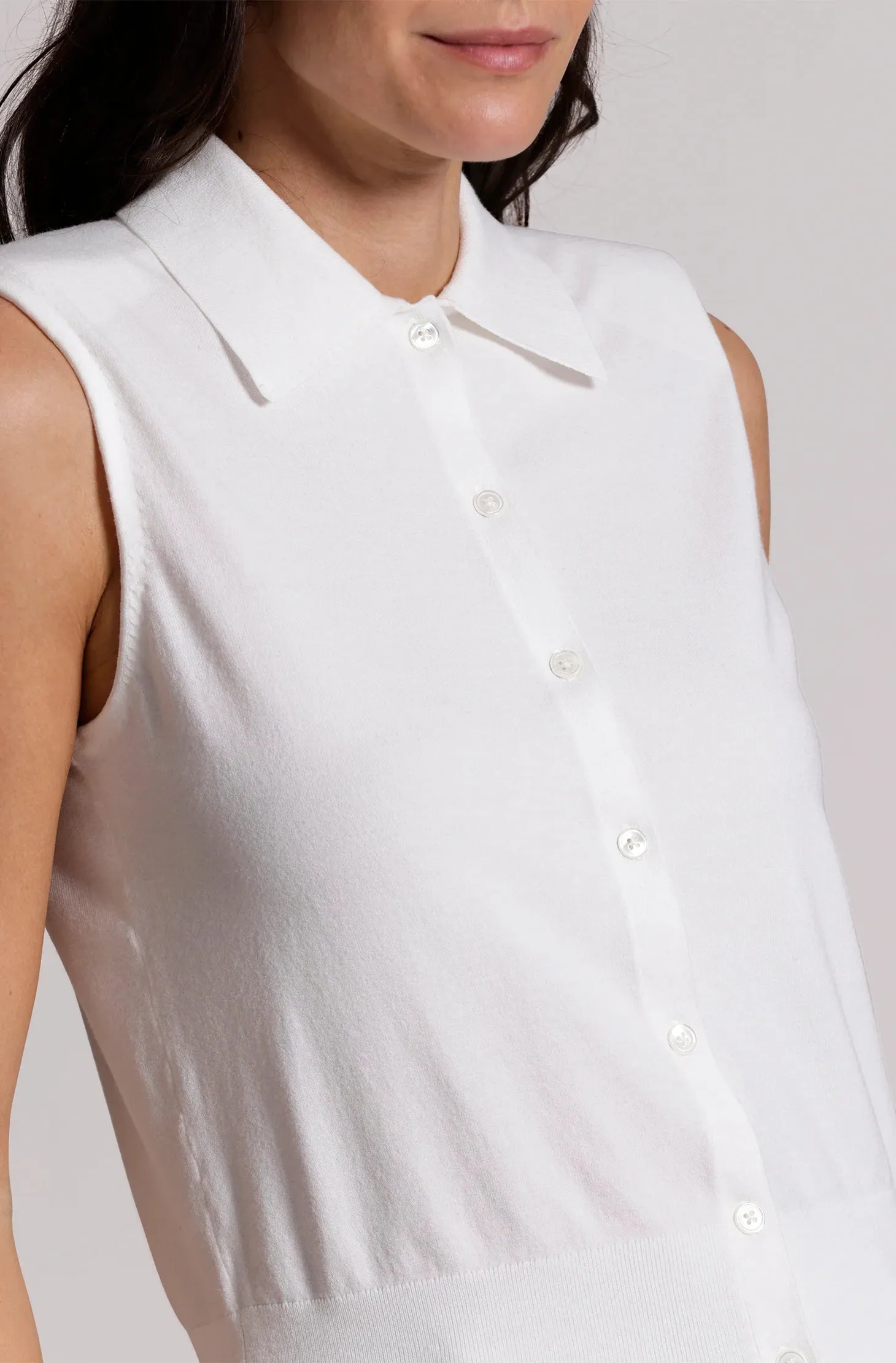 Minnie Rose Button Front Sleeveless Polo