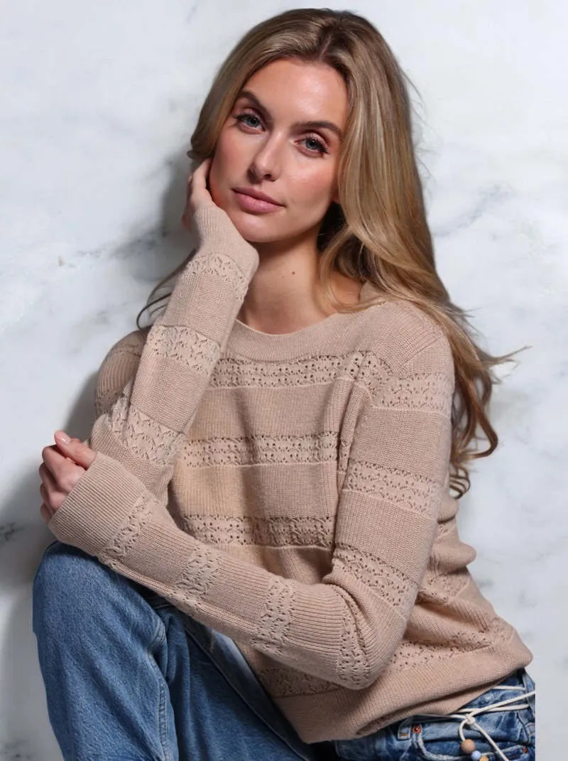 Minnie Rose Pointelle Stripe Crew