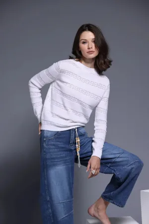 Minnie Rose Pointelle Stripe Crew