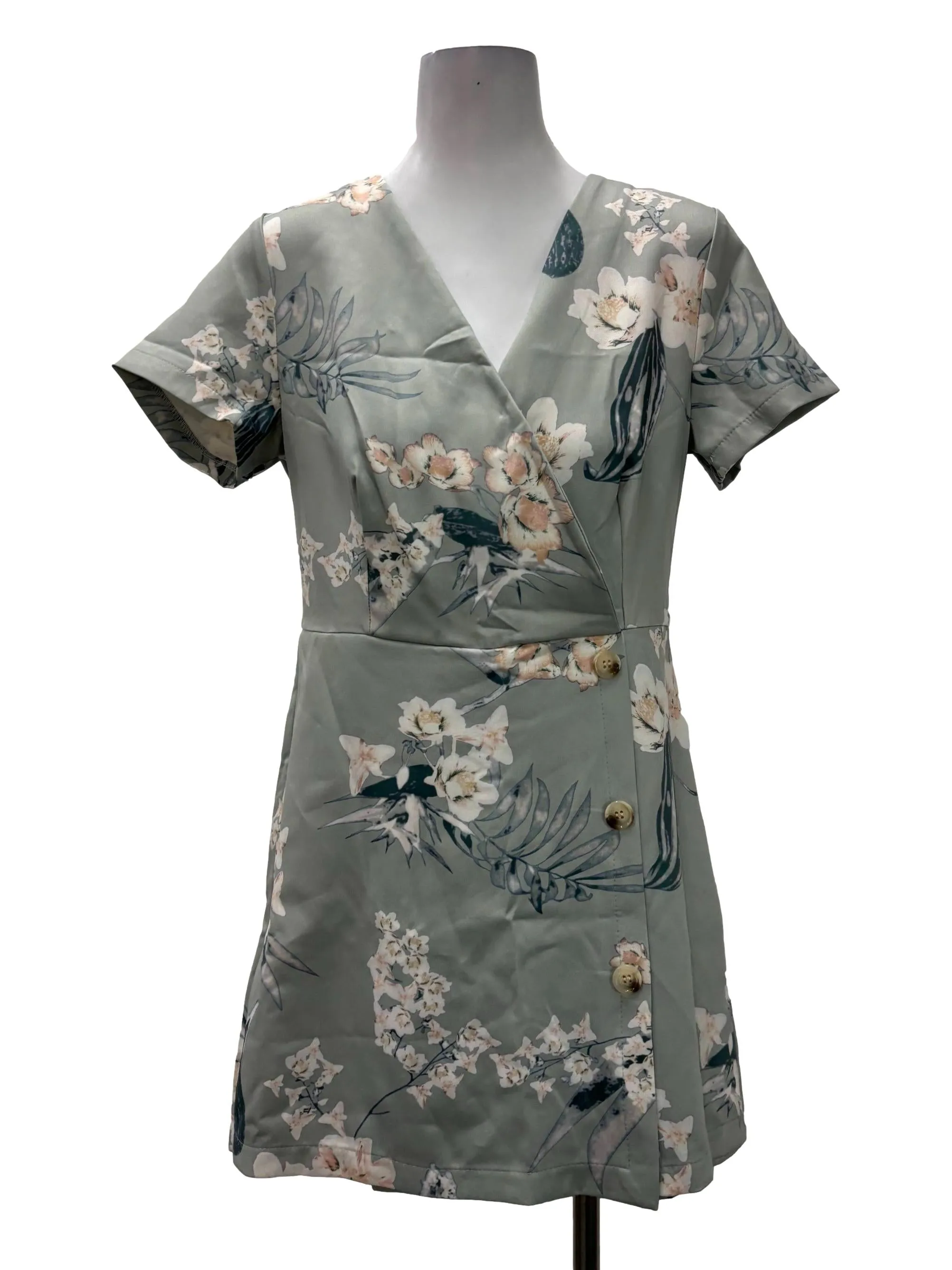 Mint Green V-Neck Floral Romper