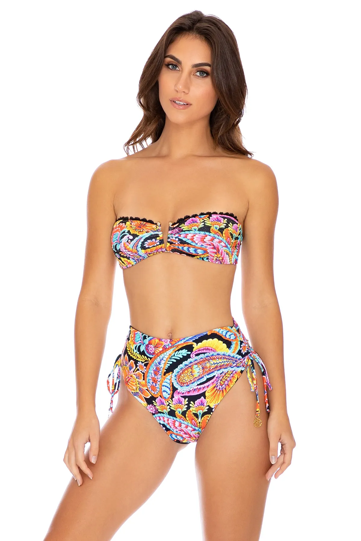 MOON NIGHTS - Gold V Ring Bandeau Top & High Waist Bottom • Multicolor