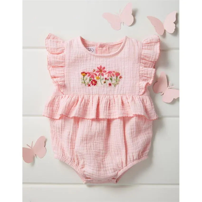 Mud Pie Pink Cotton Gauze Floral Embroidered Bubble
