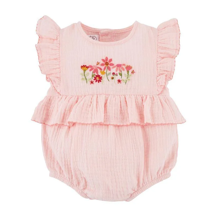 Mud Pie Pink Cotton Gauze Floral Embroidered Bubble