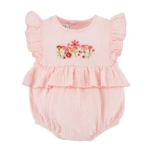 Mud Pie Pink Cotton Gauze Floral Embroidered Bubble