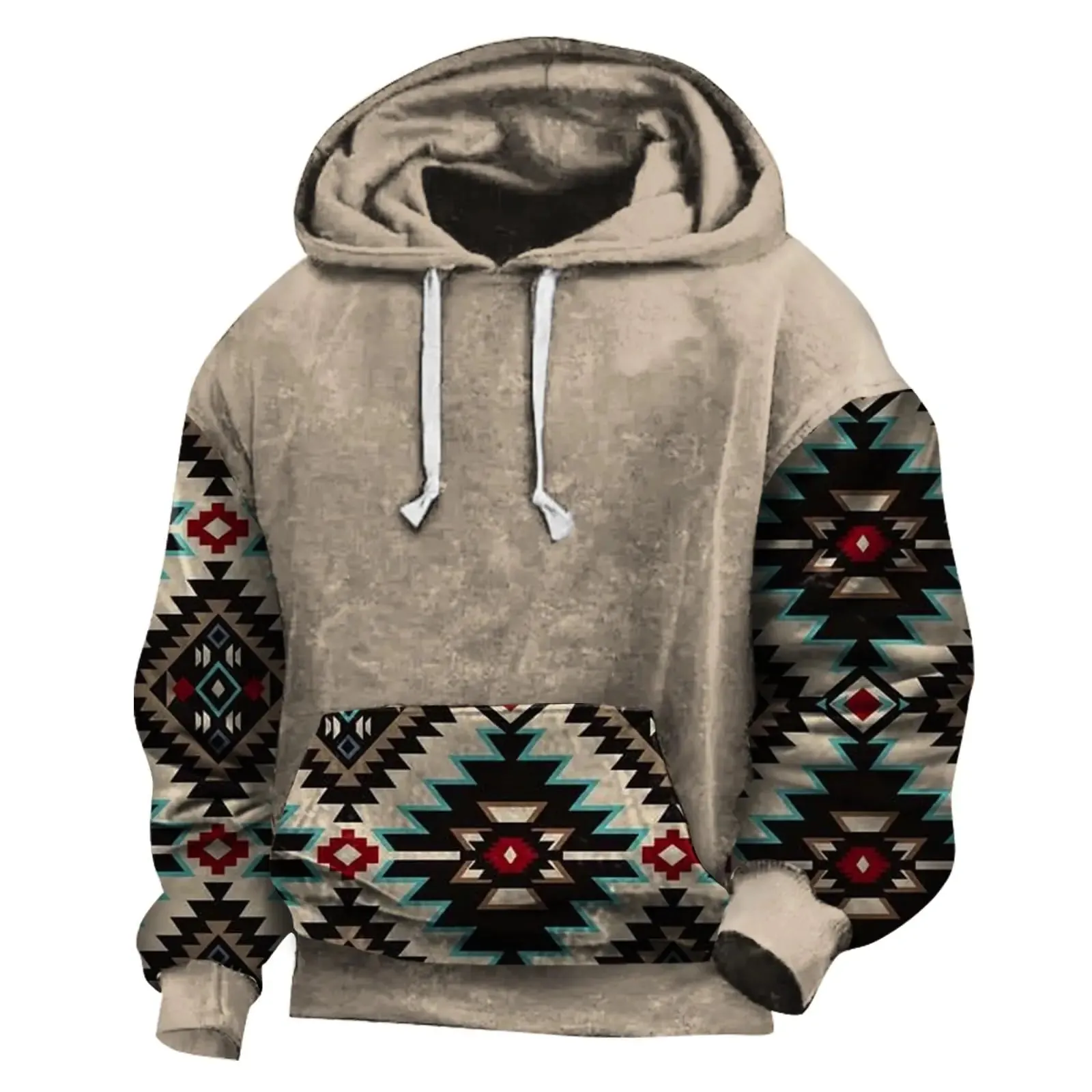 Muecwrye Deals Under 5 DollarsMens Fall Fashion 2024 Vintage Western Aztec Print Hoodies Long Sleeve Sweatshirt Loose Casual Pullover With Pockets Big And Tall Hoodies For Men