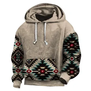 Muecwrye Deals Under 5 DollarsMens Fall Fashion 2024 Vintage Western Aztec Print Hoodies Long Sleeve Sweatshirt Loose Casual Pullover With Pockets Big And Tall Hoodies For Men