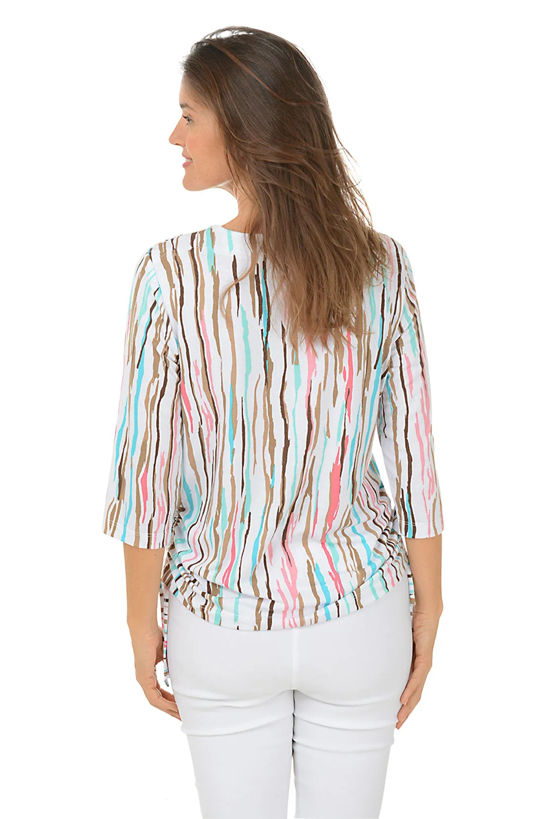 Multicolor Wavy Stripe Side Shirred Top