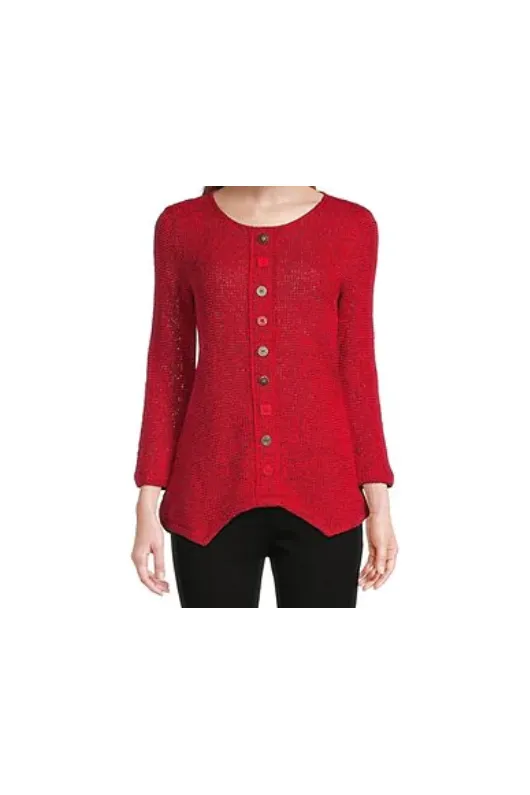 Multiples - 3/4 Sleeve Scoop Neck Faux Button Front Shark-Bite Sweater - Varied Colors - M42107TM