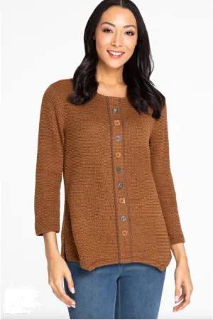 Multiples - 3/4 Sleeve Scoop Neck Faux Button Front Shark-Bite Sweater - Varied Colors - M42107TM
