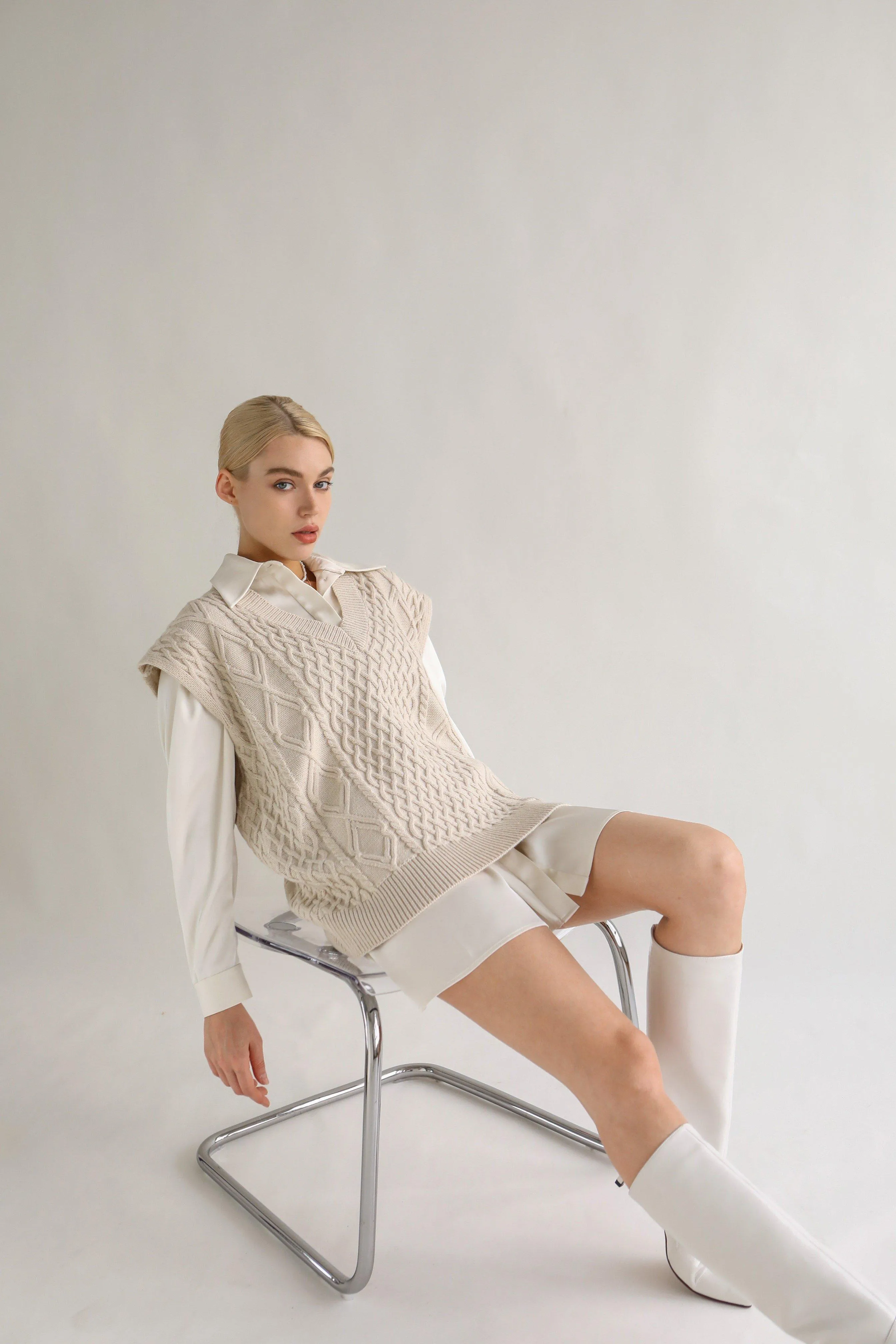 Nancy Cable Knit Vest - Beige