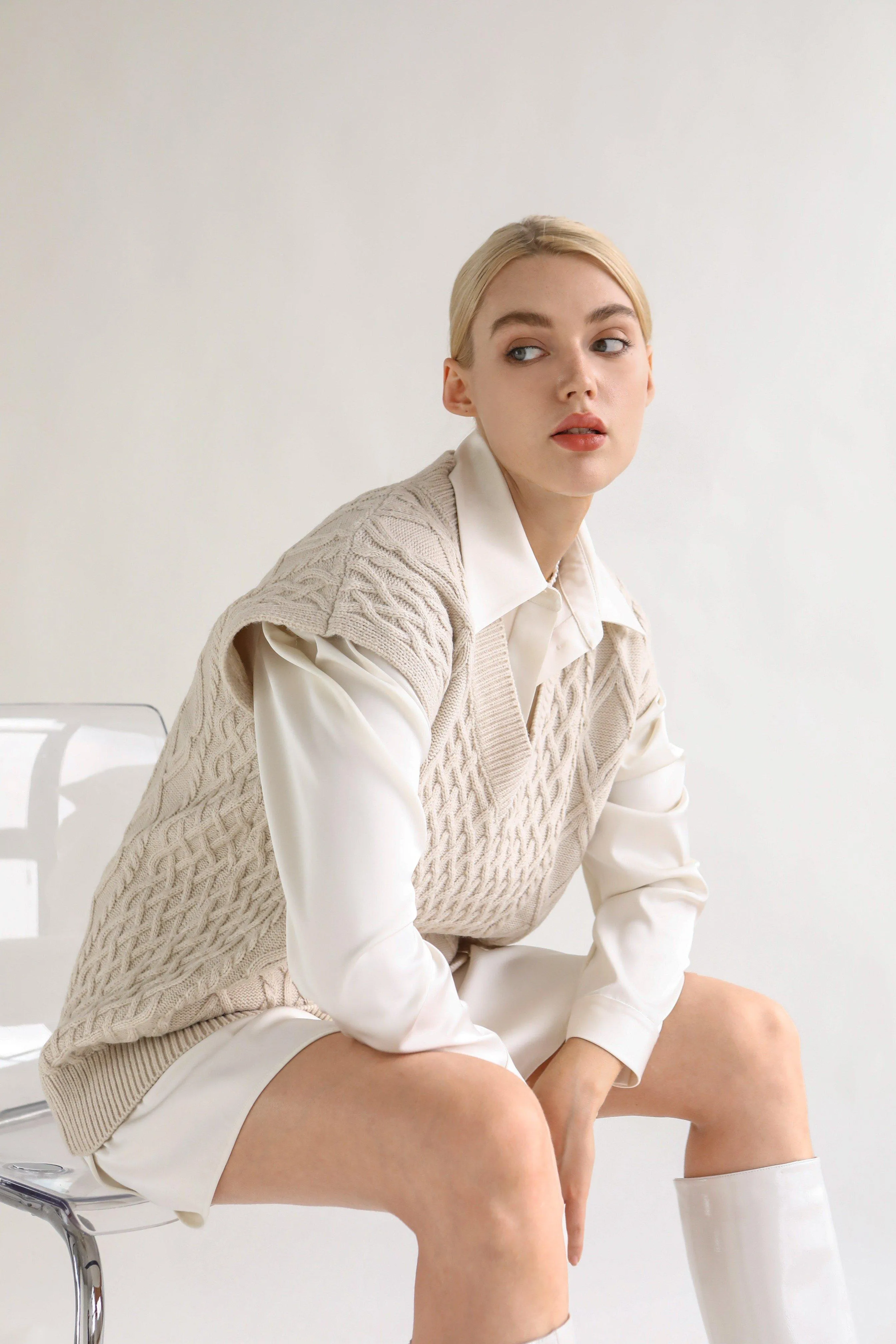 Nancy Cable Knit Vest - Beige