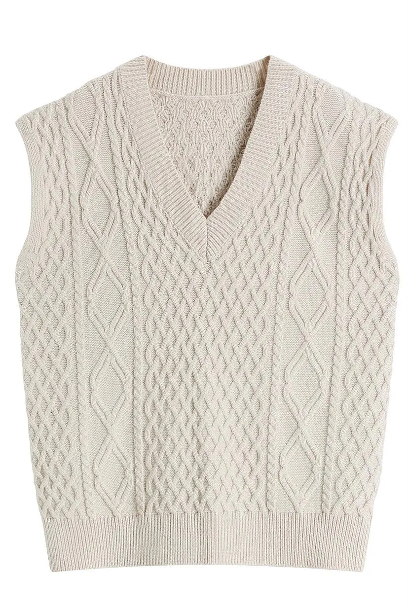 Nancy Cable Knit Vest - Beige