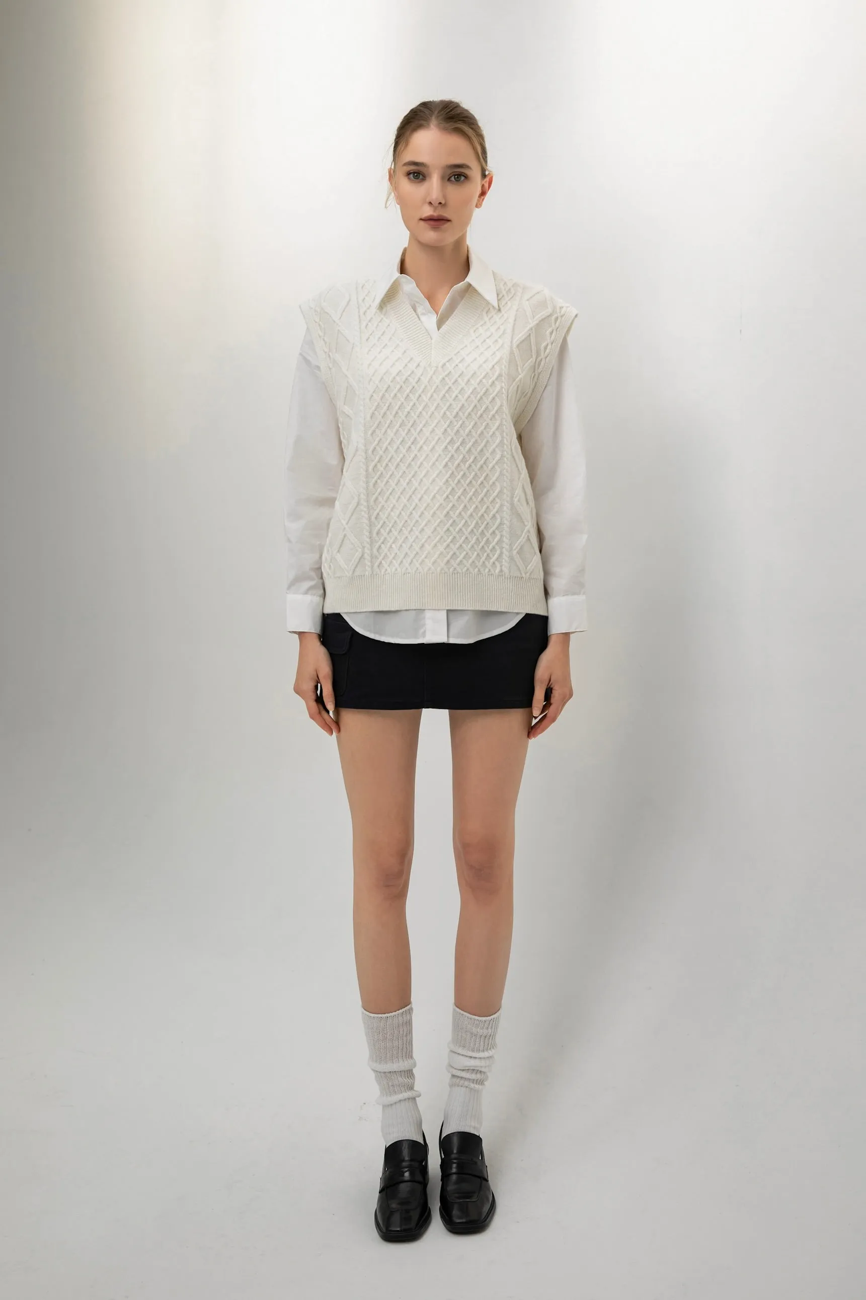 Nancy Cable Knit Vest - White