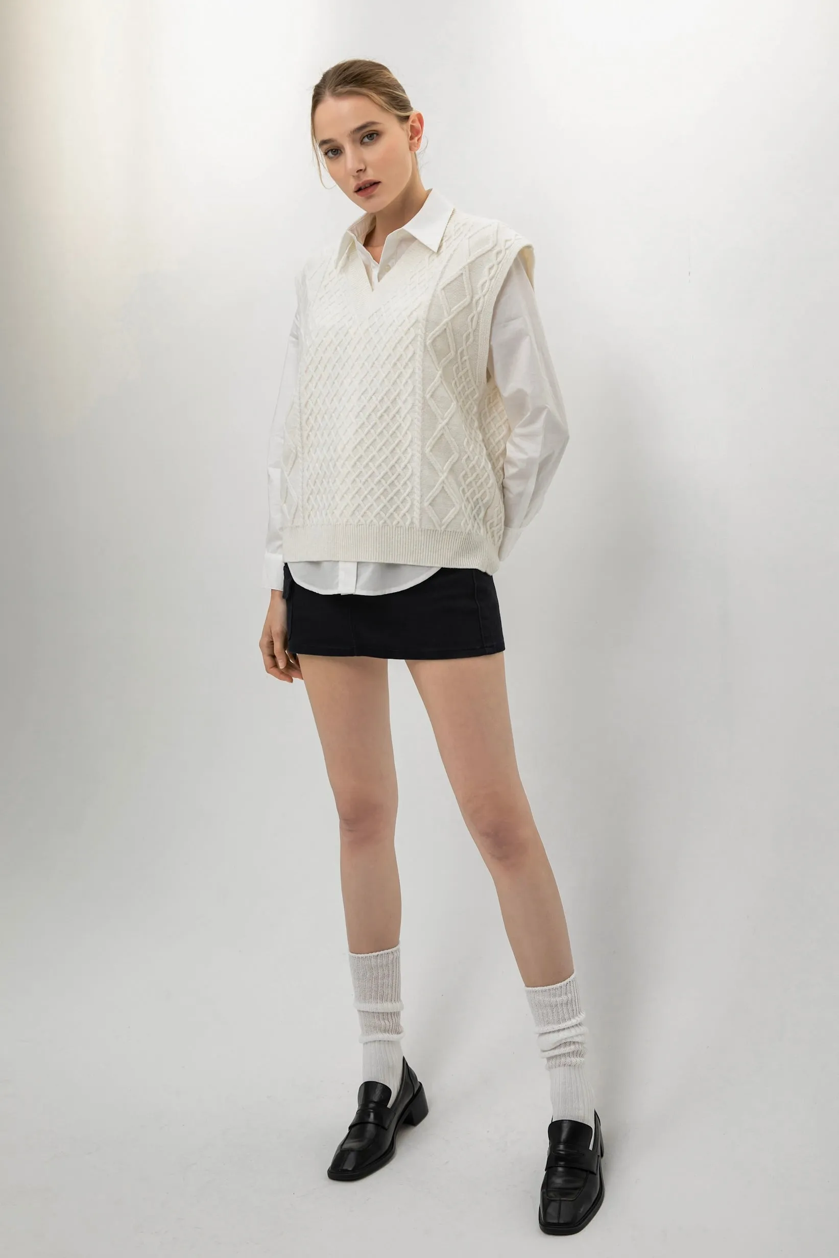 Nancy Cable Knit Vest - White