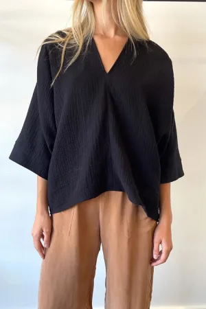 Natalie Busby Off the Cuff V-Neck Black Gauze