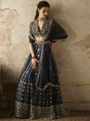 Navy Blue Embellished Lehenga Set
